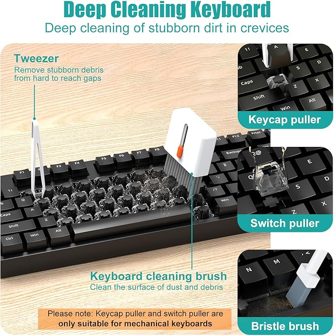 VICHYIE Keyboard Cleaning Kit with Brush, Computer Laptop Cleaner Kit, Phone Cleaning Tool, Multi-Function Cleaner Kit for Earbuds, Cellphones, PC, Screens, Camera Lens, Electronics Devices (White)