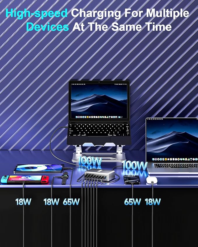 440W Fast USB C GAN Charger Block 8 Port Charging Station HUB Brick Dual PD PPS 100W Wall Charger Compatible with MacBook Pro/Air/All iPad iPhone 16/15/14/13/Pro Max