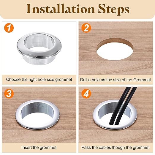 uxcell Desk Grommet, 2" (50mm) Zinc Alloy Cable Hole Cover Wire Cord Organizer with Marked Cable Ties for Home Office Desktop Wire, Silver Tone
