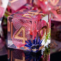 ARUOHHA DND Resin Dice Translucent Pink Leaf Sharp Edged Dragons Dice Set with Box, 7pcs Flower Inclusions Polyhedral Dungeons D and D Dice RPG Role Playing Game D20 D12 D10 D8 D6 D4