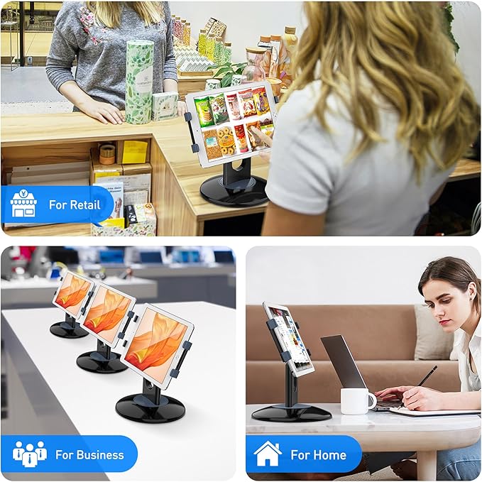 AboveTEK Retail Kiosk iPad Stand, 360° Rotating Commercial POS Tablet Stand, Fits 6"-13" (Screens) iPad mini Pro-Business Swivel Tablet Holder, for Store Office Reception Kitchen Desktop (Black)