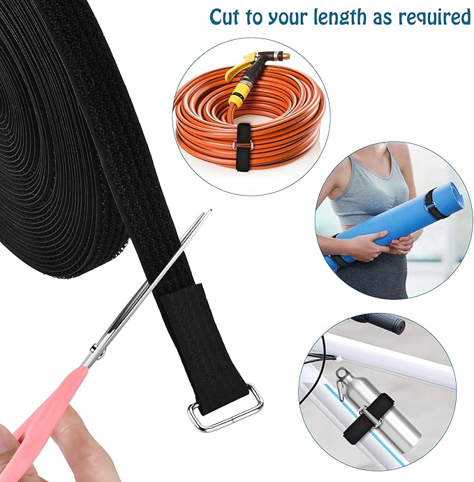 0.75"x19.7ft Hook and Loop Straps with 30 Buckles Adjustable Cut-to-Length Cable Ties - Reusable Nylon Fastening Tape Cable Straps for Storage or Organization (0.75in x 19.7ft)