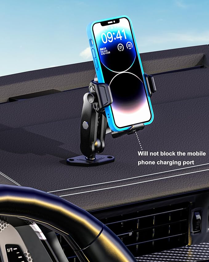 BRCOVAN Anti-Theft Phone Mount Holder with Vibration Dampener [Camera Friendly] [1s Lock & Release], with Aluminum Diamond Base & Medium Arm for Car Boat Truck Motorcycle UTV ATV Fit 5.4-7.2'' Phone