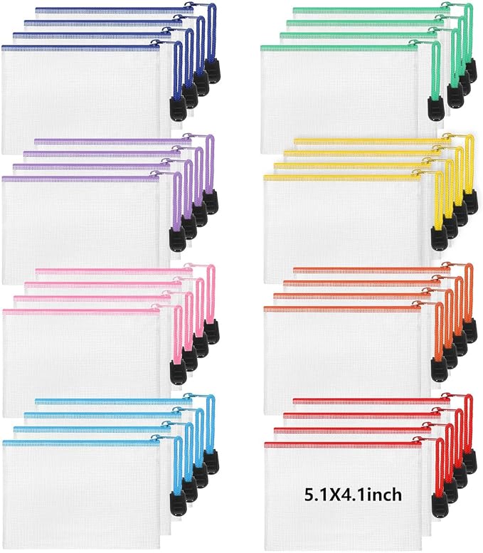Jetec 32 Pcs Mesh Zipper Bags Toy Storage Bikini Organizer Bag Bolsas Para Guardar Trajes De Baño Waterproof Zipper Reusable Pouch Puzzle Multipurpose for Storage Office(Cute Color,5.1 x 4.1 Inch)