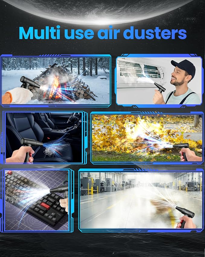 Electric Compressed Air Duster - 33,0000 RPM High-Speed Air Blower Gun, Rechargeable Mini Turbo Fan Cordless for Keyboard, PC, Car, Home & Outdoor Cleaning Dust, Replaces Compressed Air Cans