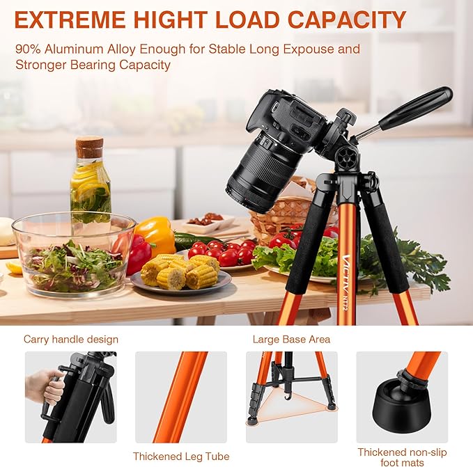 Tripod for Camera, 72" Tall Camera Tripod & Monopod with Remote, Professional Heavy Duty Compact Camera Stand for Phone, DSLR, Spotting Scope, Telescope, Binocular