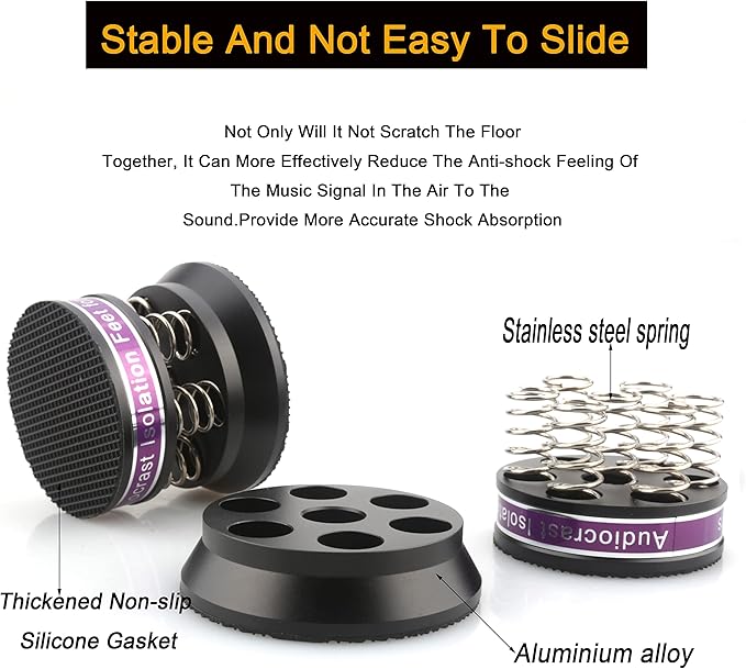 Tertullus 4pcs Spring Speaker Feet Isolation Foot 43mm×38.5mm Stand HiFi Aluminum Shock Absorber Isolation Pads Turntable Dac Feet Pad(Black)