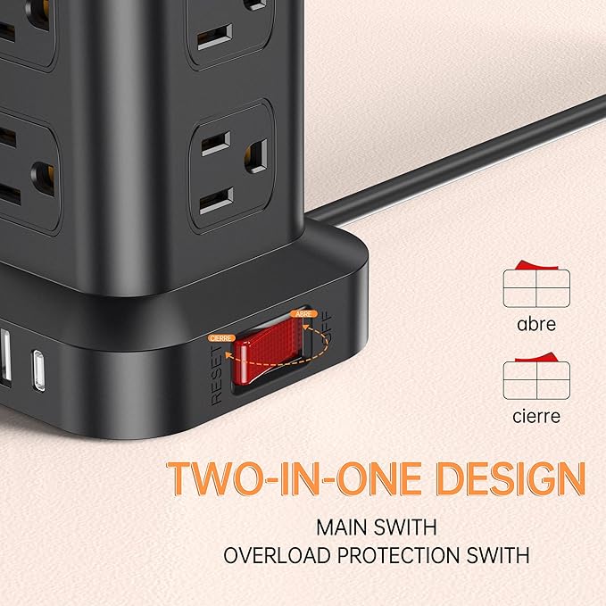PD 20W USB C Surge Protector, Mini Power Strip Tower Travel 12 AC 4 USB Power Strip with USB Ports 6.5FT Overload Protection for Home Office