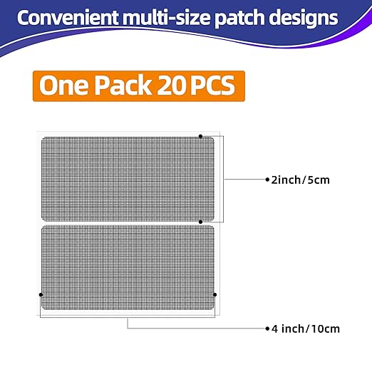 KING MOUNTAIN 20 Sheets Black Window Screen Patches, 44 in Repair Kit for Tears & Holes, Strong Adhesive Mesh Tape, Quick & Waterproof
