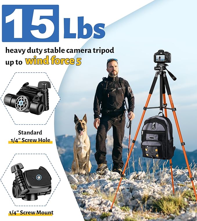 JOILCAN Tripod for Camera, 67" Heavy Duty Camera Tripod, Phone Tripods for Video Recording Photo Vlog, Aluminum Tripods with Holder & Travel Bag for Cameras DSLR iPhone Projector Laser