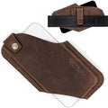 TobbinGear Left-Handed Leather Cell Phone Holster with Belt Clip, Universal Phone Holster for Men Belt Holder, Leather Case for iPhone, Samsung Galaxy Phones, Dark Brown, Medium