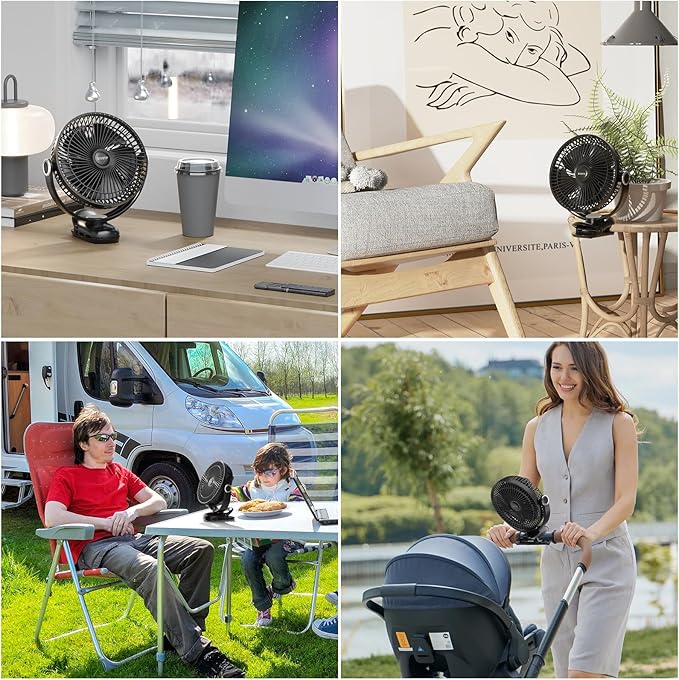12000mAh Clip on Fan 30H Longest Runtime, 8in Portable Fan Rechargeable, Ultra Quiet with Heavy-Duty Clamp, USB Desk Fans for Golf Cart,Office Desk, Treadmill, Camping, Bedroom