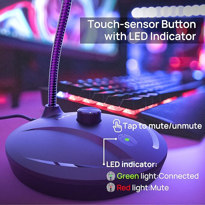JOUNIVO USB Microphone for Computer, PC/Laptop Mic, Mute Button with LED Indicator, 360 Degree Gooseneck Design, Desktop Microphone for Streaming, Recording, Dictation, Podcasting, YouTube, JV610PRO