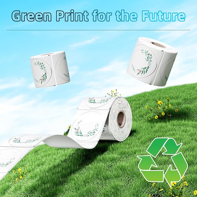 2'' Round Thermal Labels, 500pcs Circle Thermal Printer Label, Multi-Purpose for DIY Logo Design, Name/Price Tag, Address, QR Code, 750 Labels/Roll