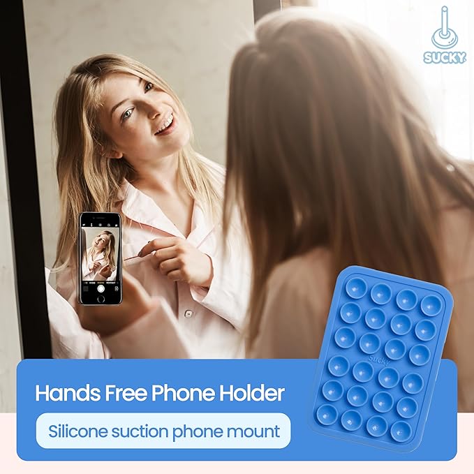 SUCKY Silicone Suction Phone Case Adhesive Mount - Anti-Slip Holder, Hands-Free Fidget Toy, Phone Accessory for iPhone and Android - Blue