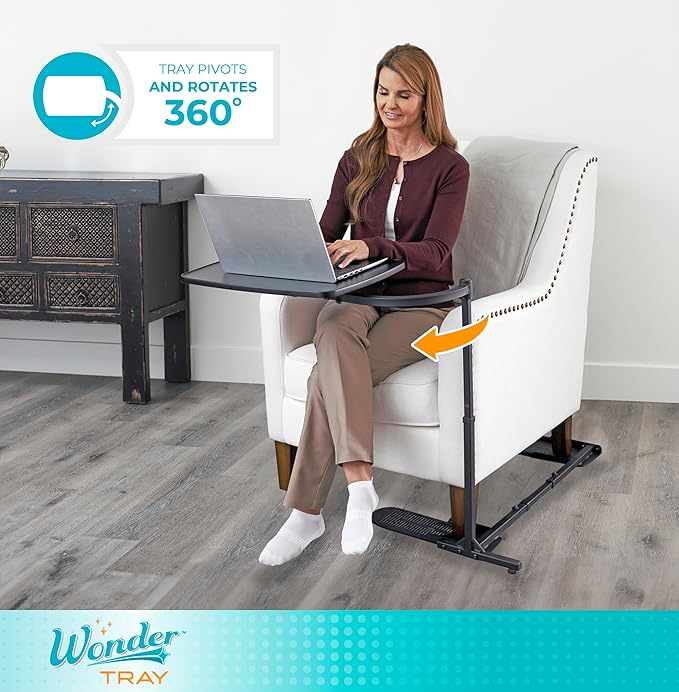 Stander Wonder Tray, Adjustable Swivel Table, Large Laptop Stand, Couch Desk, Side Tables & Gaming Bench, TV-Trays for Eating on Couches, Chairs, Recliners, Black