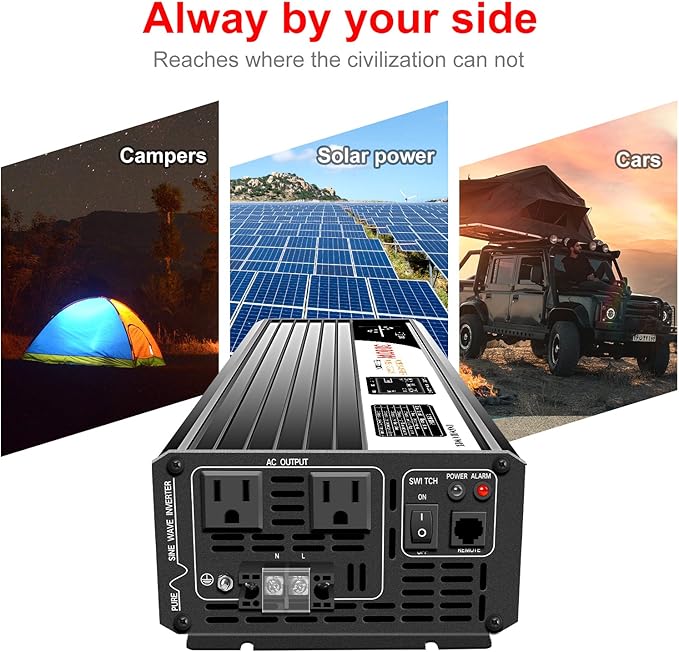 Xijia LCD-Display 3000W (Peak Power 6000W) dc 48v to 110V 120V ac 60HZ Pure sine Wave Solar Inverter for Home RV &Camping (DC48V (Range 40V-60V) 3000W)