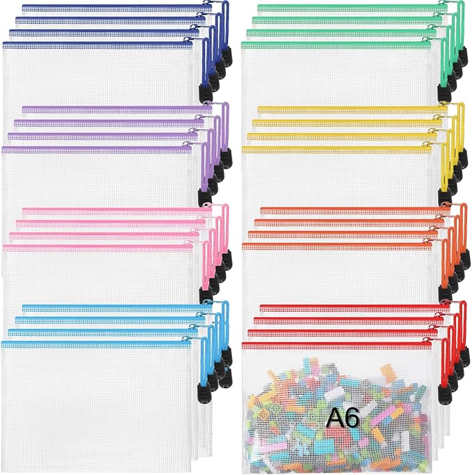 Jetec 32 Pcs Mesh Zipper Bags Toy Storage Bikini Organizer Bag Bolsas Para Guardar Trajes De Baño Waterproof Zipper Reusable Pouch Puzzle Multipurpose for Storage Office(Cute Color,7.5 x 5 Inch)