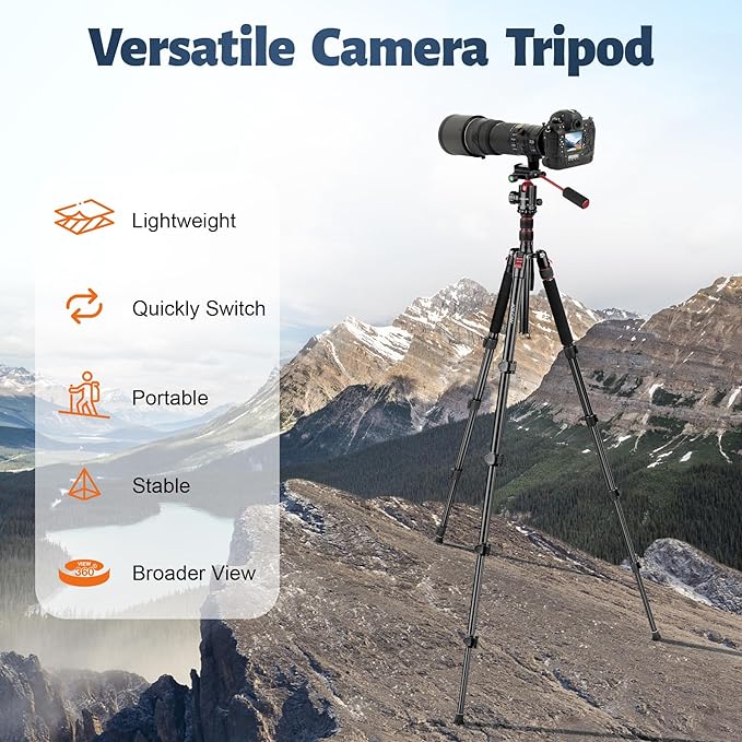 Tripod for Camera, 83" Camera Tripods & Monopods with Metal Handle, Professional Aluminum Tripods, Heavy Duty Tripod for DSLR Camera Lasers Spotting Scope Binoculars Telescope, Payload 35Lb