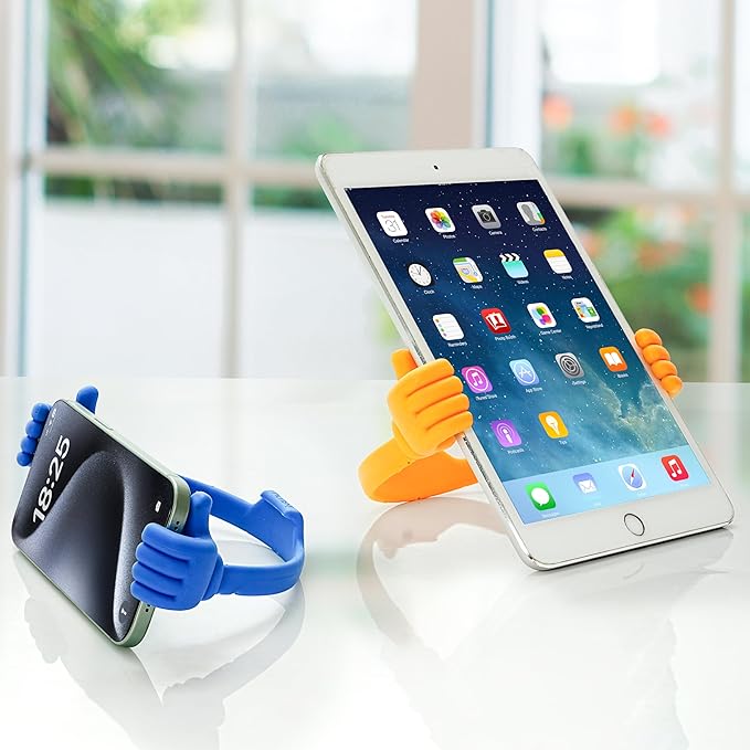 Honsky Thumbs-up Cell Phone Stands, Tablet Display Stands, Cellphone Holder, Mobile Smartphone Mount Cradle for Desk Desktop â€“ Universal Multi-Angle Cute, 2 Packs, Yellow, Blue