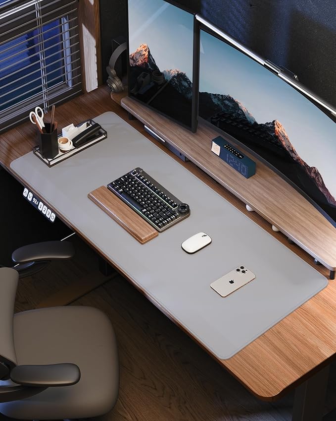 Leather Desk Pad Protector-48 x 24" Computer Desk Mat, Large Mouse Pad, Non-Slip Desk Pad, Waterproof PU Leather Desk Blotter Mat, Desk Cover Mat for Office and Home (Light Grey)