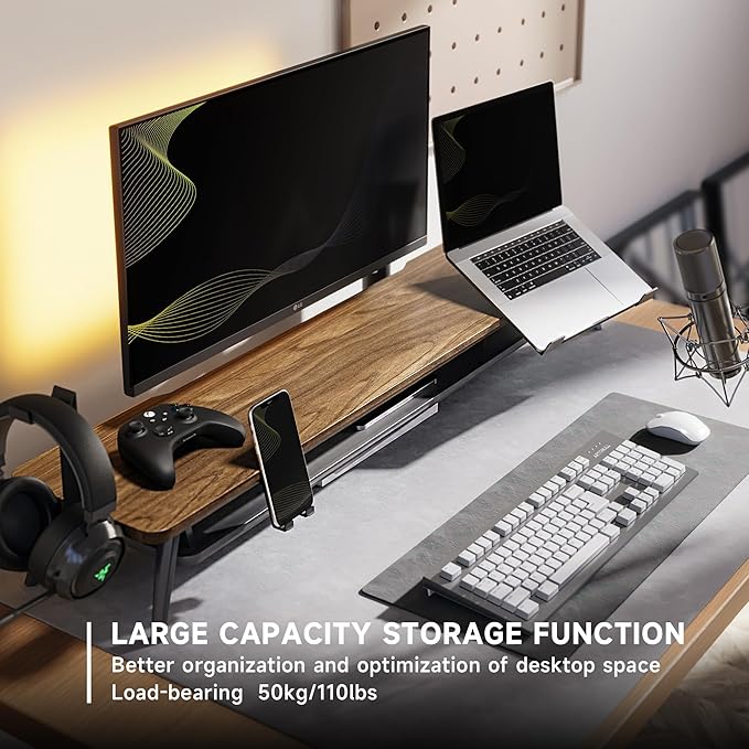 Fenge Dual Monitor Stand, Monitor Riser for 2 Monitors with Adjustable Laptop Riser , 42.5 Inch Desk Shelf for Top of Desk with Phone Holder& Headphone Stand