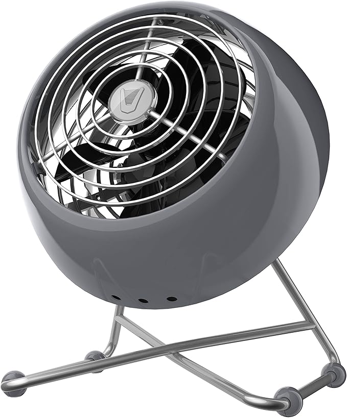 Vornado VFAN™ Mini Modern Vintage Fan, Retro Metal Air Circulator, Fan for Desk & Bedside, 2 Speeds, Adjustable Tilt, Personal Cooling with Targeted Airflow, Quiet Fan, Storm Gray