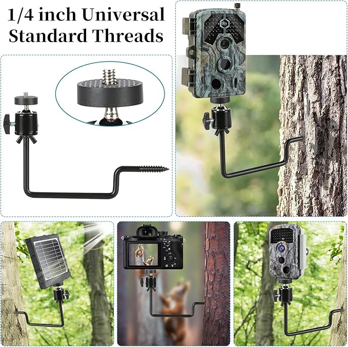 5 Pcs Trail Camera Tree Mount, Trail Camera Holder 360° Cameras Bracket for Game Cam, Hunting Accessories,Metal Security Cam Mount with 1/4 Inch Screw for Solar Panels,etc, Compact Sturdy.