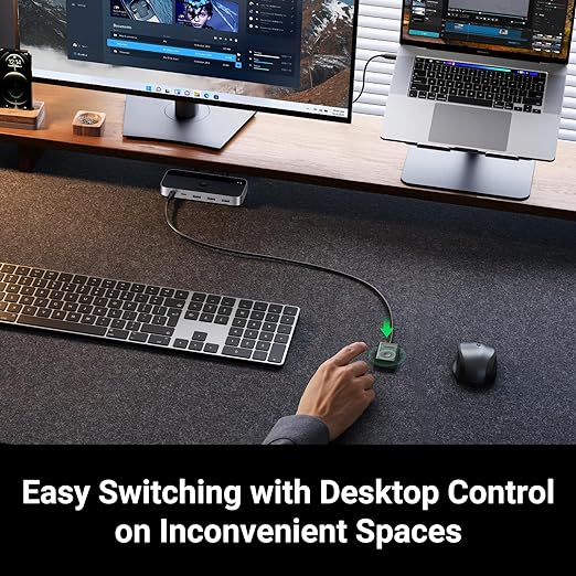 UGREEN USB 3.0 Switch 2 Computers Sharing USB C & A Devices, 4 Port USB Switcher Sharing Keyboard and Mouse, Printer/Scanner USB Switch Hub for Two Computers with 2 USB3.0 Cables and Remote