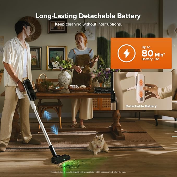 roborock H60 Hub Pro Cordless Stick Vacuum Cleaner with Auto-Empty Dock, 170AW Suction for Carpets and Hard Floors, Vacuum Cleaner with 80-Min Runtime, Anti-Tangle Brush, 140° Green LED Dust Detection