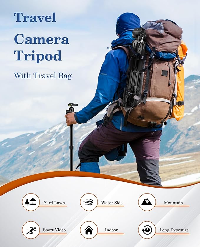 JOILCAN 75" Camera Tripod, Tripod for Camera Cell Phone, Aluminum Heavy Duty Tripods Stand, Tall Travel Tripods with Carry Bag Compatible with iPhone Canon Nikon DSLR Camera Laser Projector