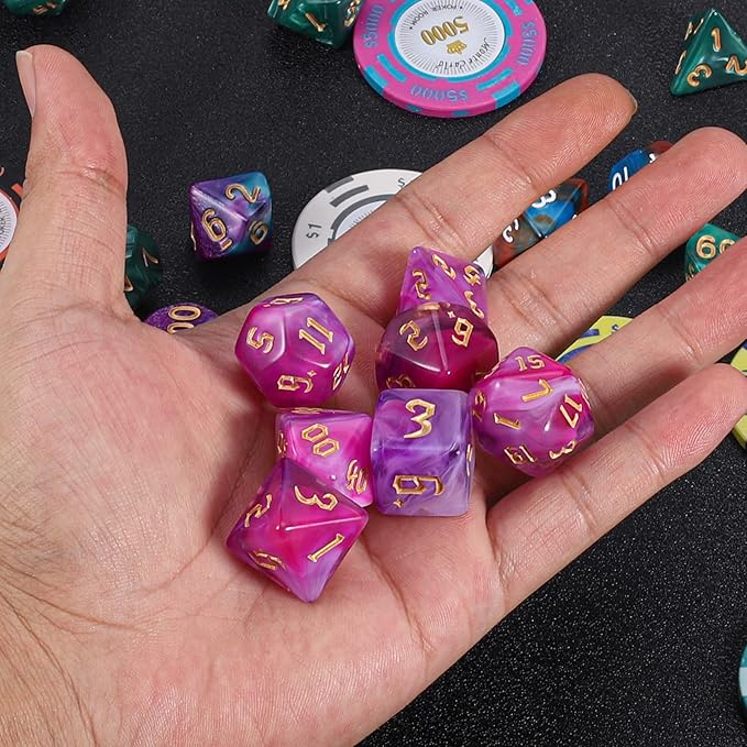 QMAY DND Dice Set -D&D Polyhedral Dice (7 Pcs) for Dungeons and Dragons (Purpulr and White)