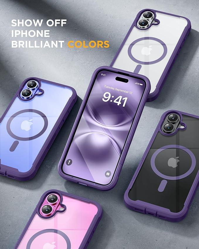 Miracase for iPhone 16 Case 6.1'', [Bubble Free] Full-Body Bumper Phone case with Built-in Full Glass Screen &Lens Protector,No Gap,Compatible with MagSafe,Drop Proof 16 Cover,Purple