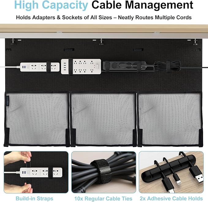 No Drill Under Desk Cable Management and Privacy Panel 2 in 1 | Modesty Panel with Cord Organizer |Felt Standing Desk Back Skirt for Office,Home(47.2")