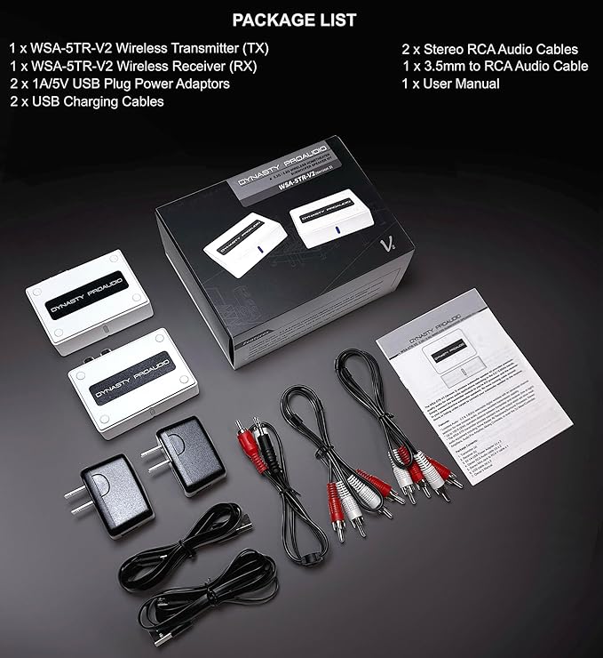 WSA-5TR-V2 Wireless Subwoofer Speaker Kit, 5.2G / 5.8GHz Dual Band Selectable, Total 106 RF Channel Auto Switching