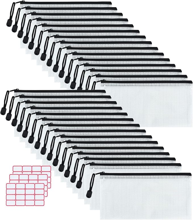 Vuzvuv 30pcs 9.1"x 4.5" Mesh Zipper Pouch Zipper Bags, Zipper Case Pouch Bulk, Mesh Bag for File, Makeup, Board Game Office Home Travel Storage