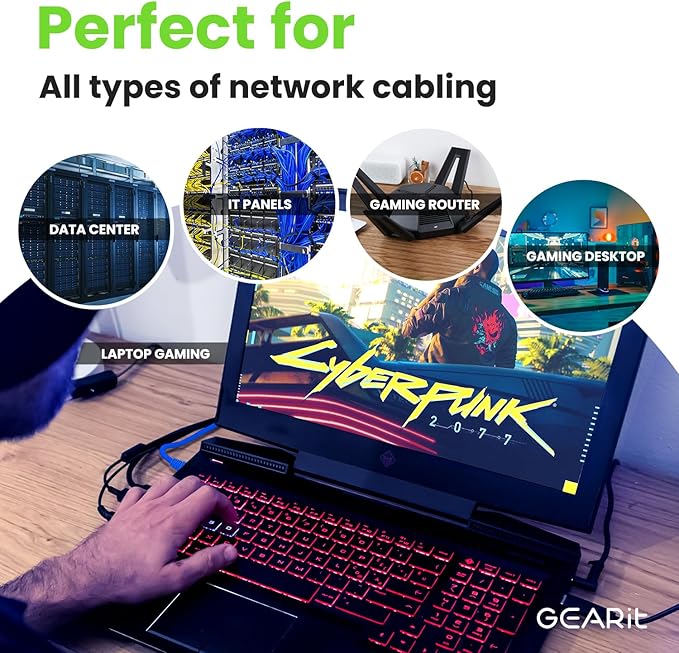 GEARit Cat 6 Ethernet Cable (100-Pack 1.5 Feet) Cat6 Network Patch, 10Gbps, RJ45, Snagless Cord, Gold-Plated Connectors, Internet for PC, TV, Tablet, Router, Printer, Servers, IT Data Center - Blue