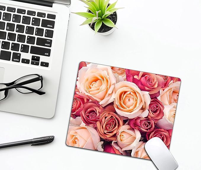 Blooming Roses Mouse Pad, Beautiful Flowers Mousepad for Design, Anti-Slip Rubber Base Wireless Mouse Pads for Laptop