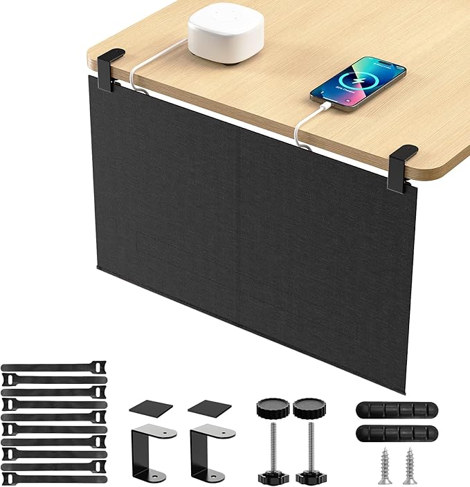 No Drill Under Desk Cable Management and Privacy Panel 2 in 1 | Modesty Panel with Cord Organizer |Felt Standing Desk Back Skirt for Office,Home(23.6")