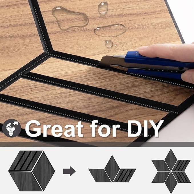 Mollywell Hexagon Acoustic Panels, Black Oak S4, 14x12x0.4 Inch, 12 Pack |Wood Veneer|High Density Sound Proofing Wall Panels|Self Adhesive Sound Dampening Felt Wall Tiles|Home Theater|Gaming Room|