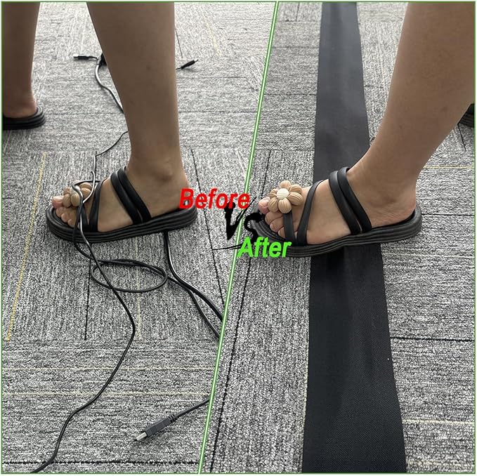 Floor Cable Covers - 10ft Oxford Fabric Cord Protector with Adhesive Hook & Loop,Waterproof Wire Storage Sleeve for Any Floor Surface,Durable Cable Management to Prevent Tripping Hazards (Black, 10ft)