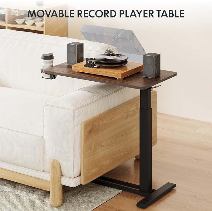 FLEXISPOT Adjustable C Table with Wheels, Mobile Snack Side End Table Sofa Couch Bedside Table Laptop Rolling Cart TV Tray Night Stand for Small Space Side Table(31.5" W x 17.7" D,Rustic Brown)