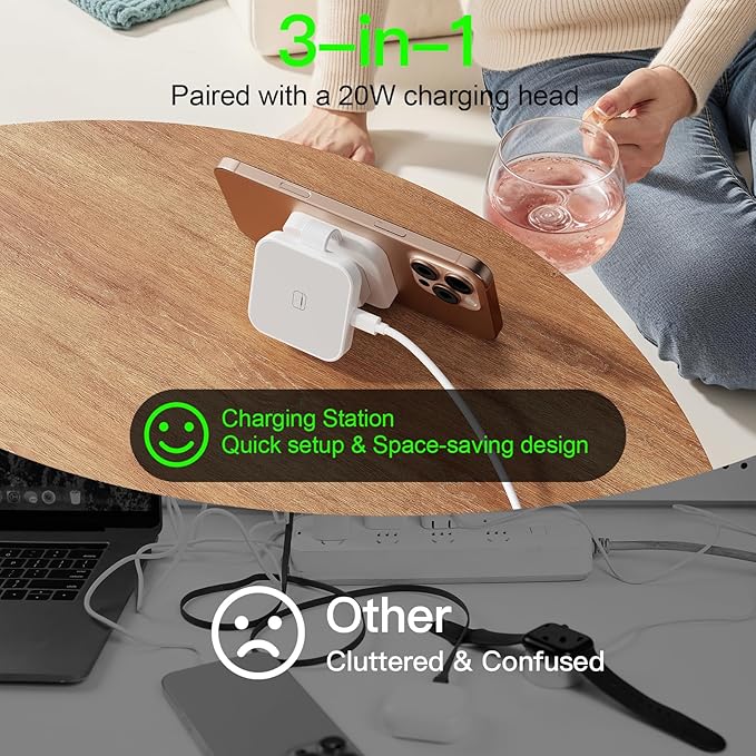 2025 3 in 1 Wireless Charging Station for Apple Multple Devices - Foldable Magnetic Wireless Charger Dock -Travel 20W Charging Pad for iPhone 16 15 14 13 12 Pro/Pro Max/Plus/Watch & Airpods All Series