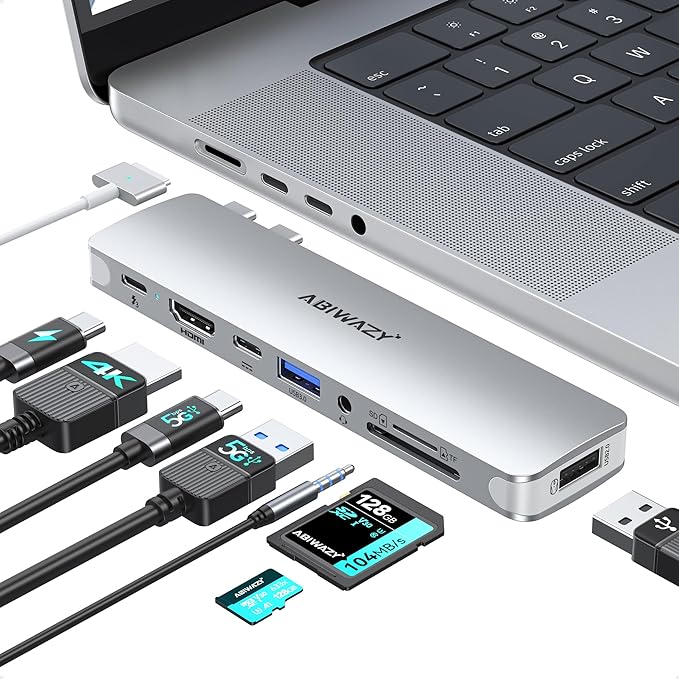 USB C Adapter HDMI USB Multiport Hub,8 in 2 Accessories with HDMI,Thunderbolt 3,USB C and 3 USB A 3.0 Data Ports SD TF Card Reader, Audio(Sliver)