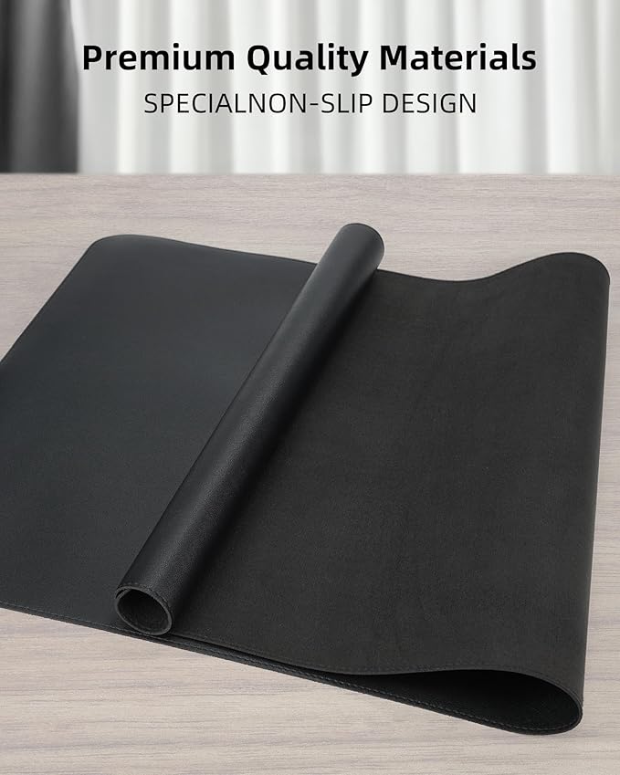 Leather Desk Pad Protector, Mouse Pad, Office Desk Mat, Non-Slip PU Leather Desk Blotter, Laptop Desk Pad, Waterproof Desk Writing Pad for Office and Home (Black, 31.5" x 15.7")