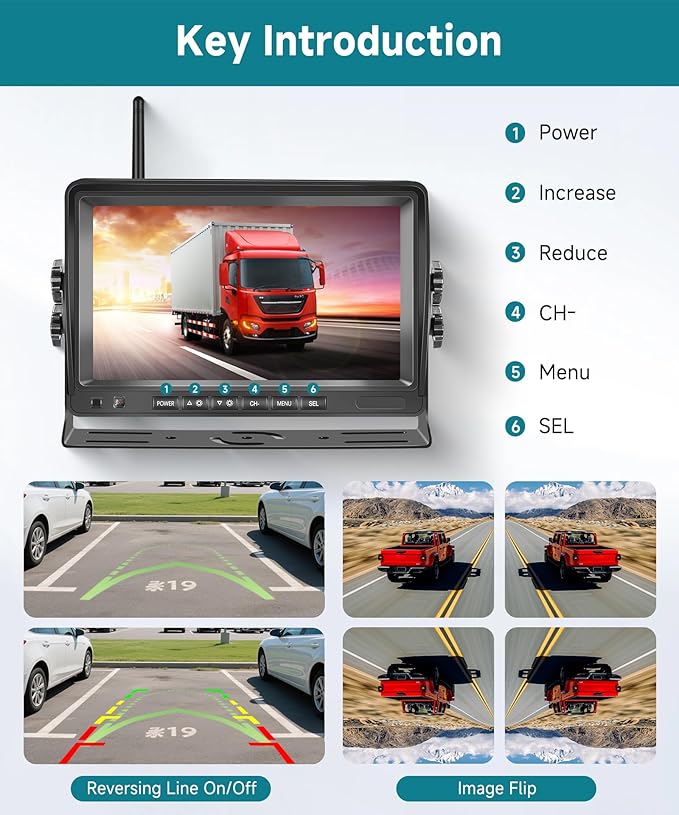 Wireless Backup Camera for RV, 7" IPS Monitor Kit+ 2 AHD Rear View Camera Waterproof Night Vision DVR Recording, Wireless Reverse Camera 12V-36V for Truck/Trailer/RV/Camper/Excavator/Caravan