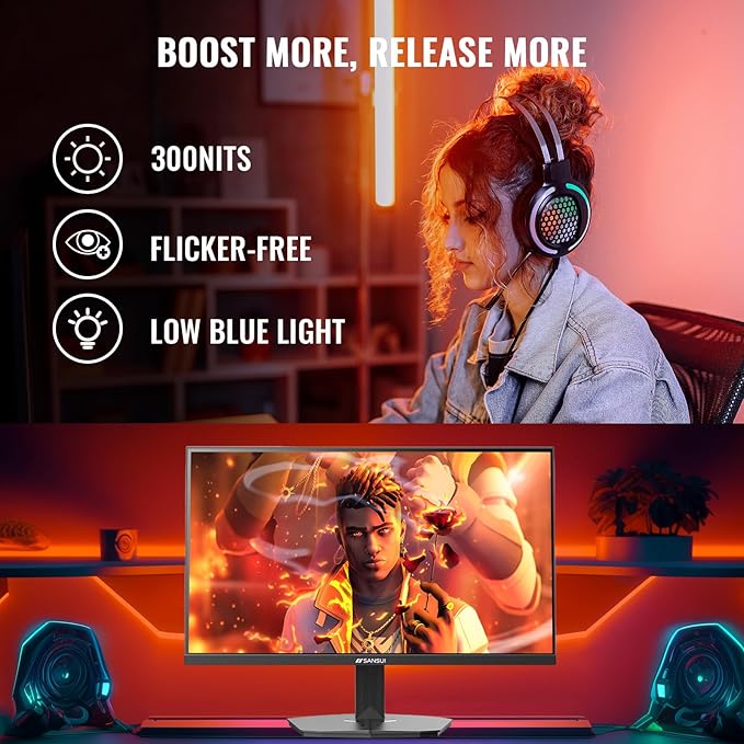 SANSUI Gaming Monitor, 24 Inch 200Hz 180Hz, FHD 1080P 1ms 110% sRGB Computer Monitor, HDMI DP Ports VESA Support for Game Office (HDMI Cable Included ES-G24F4H)