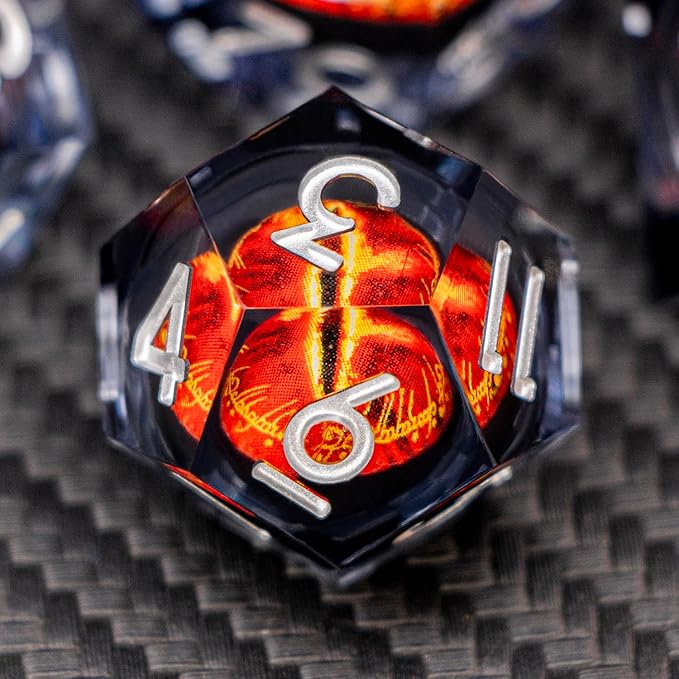 ARUOHHA DND Resin Dice Gazes Eye Dice Liquid Core Flaming RPG Sharp Edged Dice Set with Gift Box, Polyhedral D and D Dice Set Compatible with Dungeons Dragons Role Playing Game D20 D12 D10 D8 D6
