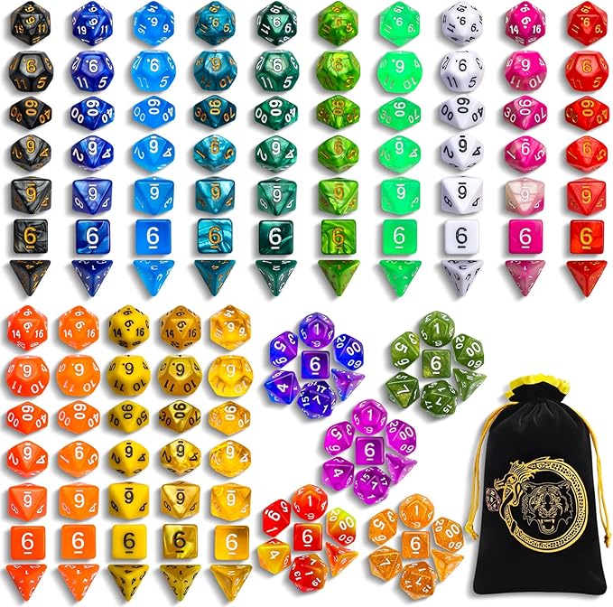 CiaraQ DND Dice Sets - 20 X 7 Polyhedral Dice (140pcs) with a Large Drawstring Bag Great for Dungeons and Dragons, Role Playing Table Game.