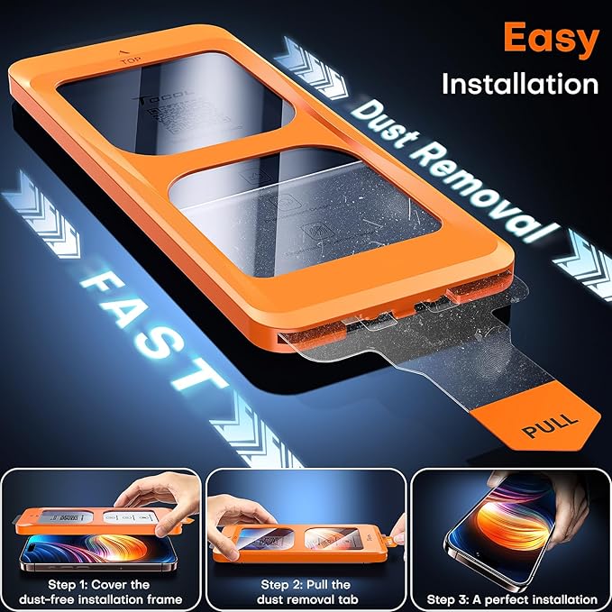 TOCOL for iPhone 16 Pro Max Screen Protector 9H Hardness Military Grade Shatterproof HD Tempered Glass Full Coverage Easy Installation Case Friendly 2 Pack